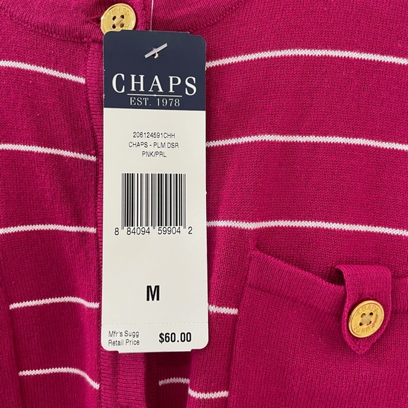 CHAPS {M} Top Mulberry White Striped NWT - Picture 4 of 8